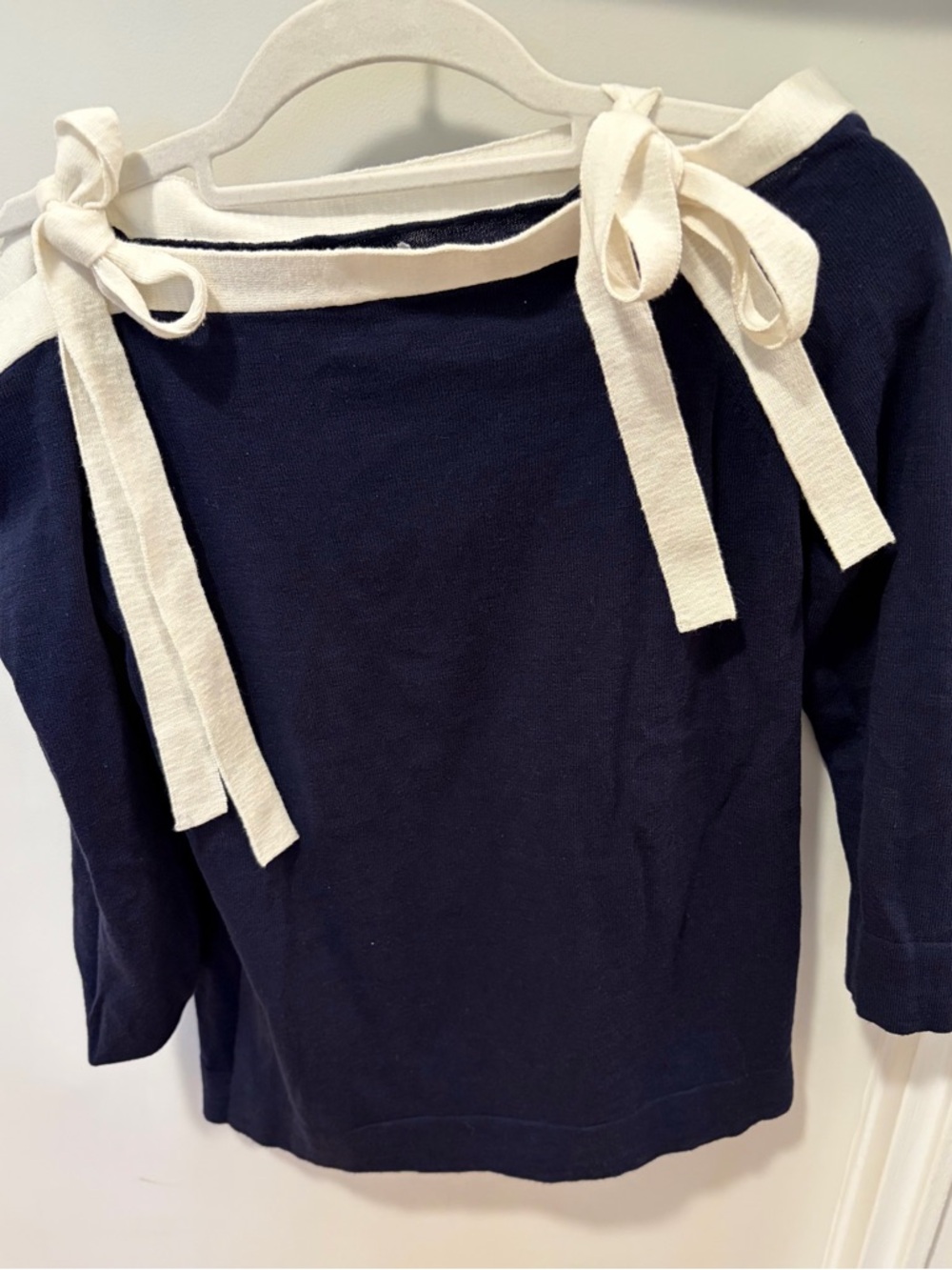 NWT- J. Crew Navy Blue Long-Sleeve Top with Cream Shoulder Ties